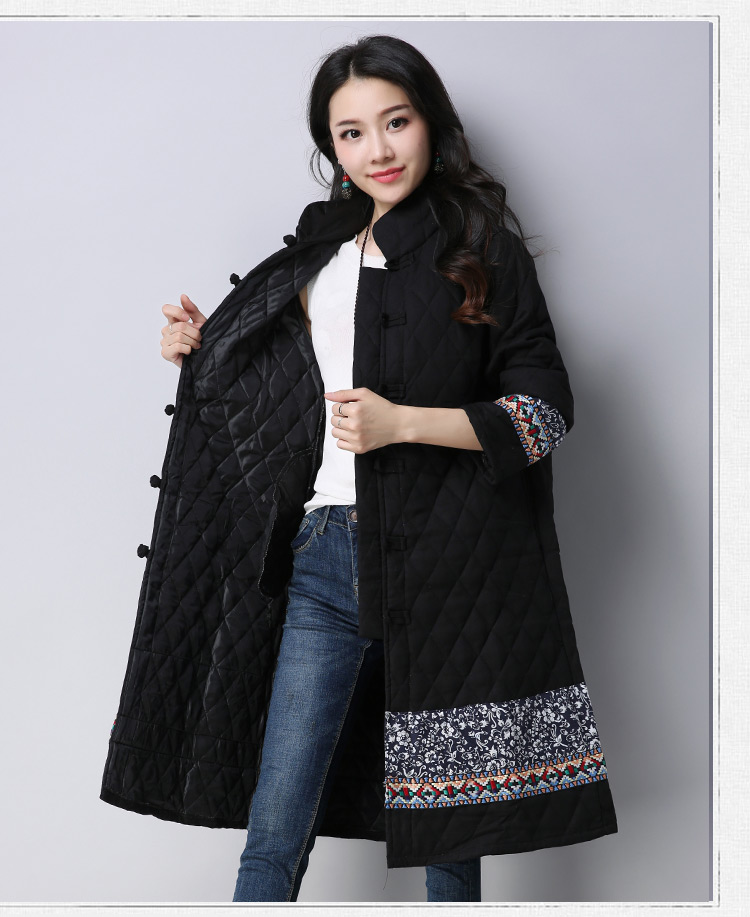 Hàng ngàn áo choàng gió quốc gia Shu dành cho nữ dài mùa đông cotton và áo khoác lanh Trung Quốc phong cách dài tay áo độn bông phụ nữ áo phao nữ đẹp