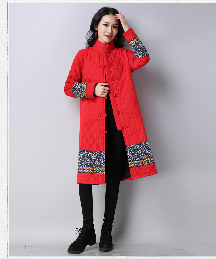 Hàng ngàn áo choàng gió quốc gia Shu dành cho nữ dài mùa đông cotton và áo khoác lanh Trung Quốc phong cách dài tay áo độn bông phụ nữ áo phao nữ đẹp