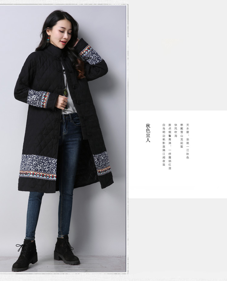 Hàng ngàn áo choàng gió quốc gia Shu dành cho nữ dài mùa đông cotton và áo khoác lanh Trung Quốc phong cách dài tay áo độn bông phụ nữ áo phao nữ đẹp