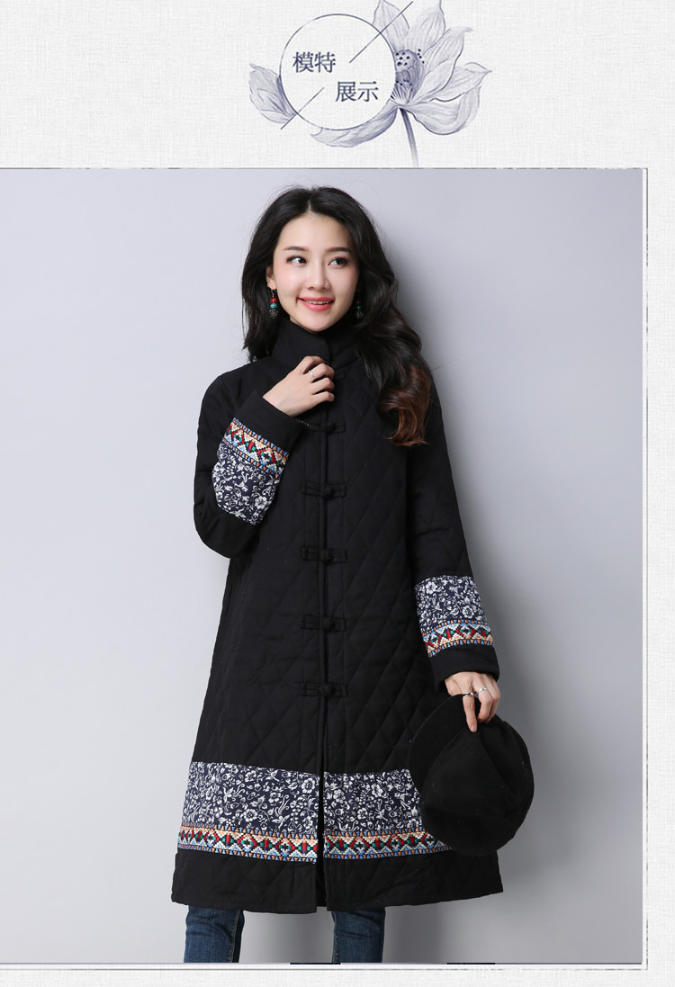 Hàng ngàn áo choàng gió quốc gia Shu dành cho nữ dài mùa đông cotton và áo khoác lanh Trung Quốc phong cách dài tay áo độn bông phụ nữ áo phao nữ đẹp