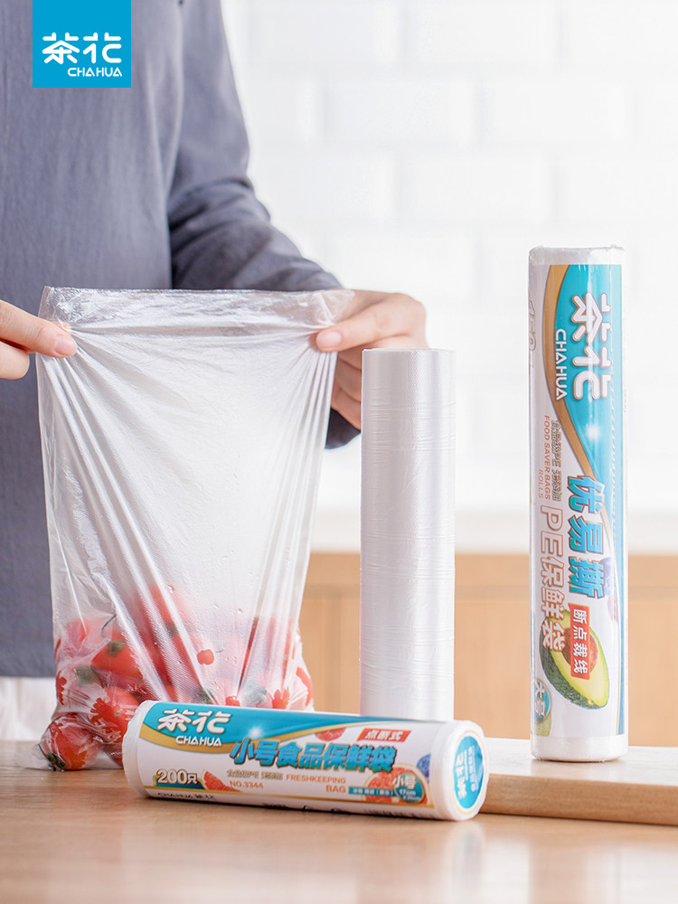 Camellia fresh bag Household hand-torn bag fruit plastic bag Microwave oven food bag disposable refrigerator fresh bag