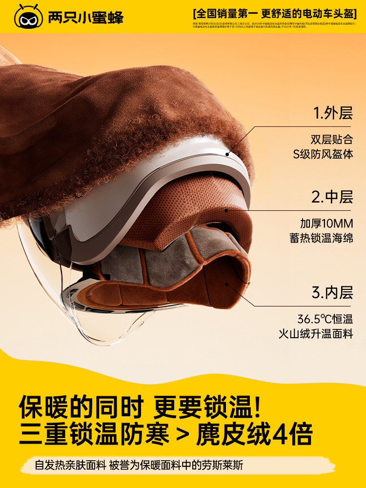 Two Little Bees 3C Certified Electric Motorcycle Helmet for Men and Women, Winter Warm Full-Face Helmet, All-Season Riding Safety Helmet
