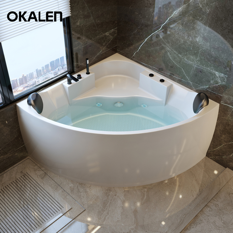 Okalen Massage Bathtub for Home Use, Double-Sized for Couples, Fan-Shaped Bath, Triangular Adult Bathtub, Small Apartment 1m- 1.5m