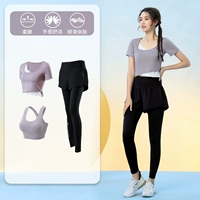 Сиреневый комплект, штаны, одежда для йоги, спортивный костюм, 3 предмета, впитывает пот и запах