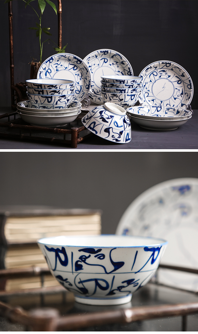 Jingdezhen blue and white porcelain large dishes suit pure hand - made tableware not job under a single ipads porcelain rainbow such as bowl glaze color