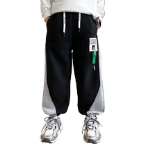 Children plus suede sports pants boy pants autumn and winter style 2023 new big boy thicken guard pants Chaobou cool-fried street