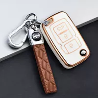 Модель Geely E появляется [Golden White] Ключевая крышка+коричневая кожаная пряжка