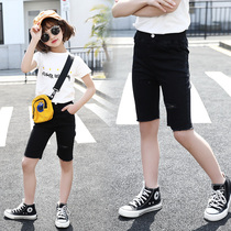 Han Edition Childrens Clothing 2021 summer girl Han Edition five minute horse repair in the big girl girls strength jeans tide