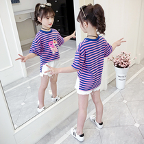 Girls are short - sleeved T - shirts summer dress 2021 new Korean childrens tops in the middle - sleeved tide