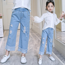 2022 Spring and Autumn new childrens pants girl baby pants tide Korean pants big girl broad legs
