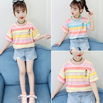 Girl striped short sleeve T-shirt 2022 Summer new CUHK Tong Han version Ocean Qi trendy Compassionate Child Blouse