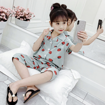 Girls suit 2021 new summer clothes turnover short sleeves blouses 7-pants pyjamas two sets of childrens stay-at-home surges