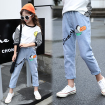 Girls jeans 2021 Spring and Autumn New Tong Tong Tong childrens foreign style Joker slim pants tide