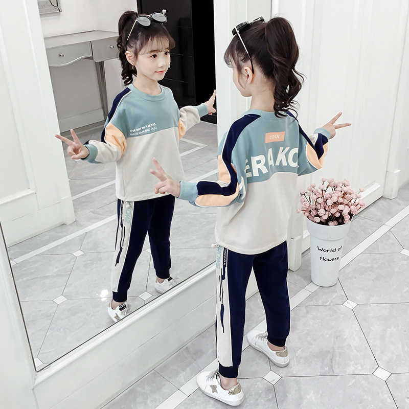 Girl Suit 2022 New Spring Autumn Clothing CUHK Child Casual Sports Foreign Pie Girl Child Loose two sets of damp
