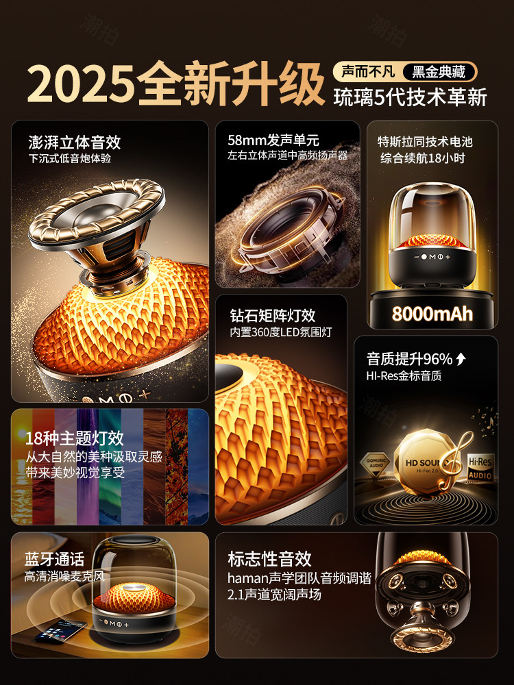 Huaqiangbei Bluetooth Speaker 2025 New Model Manhattan Wireless Speaker Home Use Glass Subwoofer Computer Ambient Light