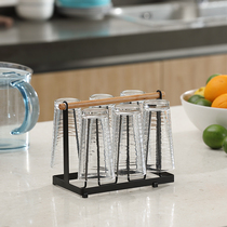 Japanese wrought iron cup holder Cup drain rack wooden handle Cup storage rack tea cup glass holder water cup holder