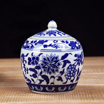 Jingdezhen blue and white porcelain jar ceramic tea jar storage tank Chinese medicine jar plaster Chinese medicine powder bottle paste square jar small