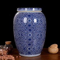 Jingdezhen Ceramic rice cylinder rice pail 20 catty 50 covered flat cover storage jar pickled crock jar Pickle Vat Ram Big