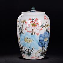Face-cylinder rice-cylinder ceramic rice barrel fit flour box 20 catty 50 with lid large tea leaf pot storage tank oil tank Jingdezhen
