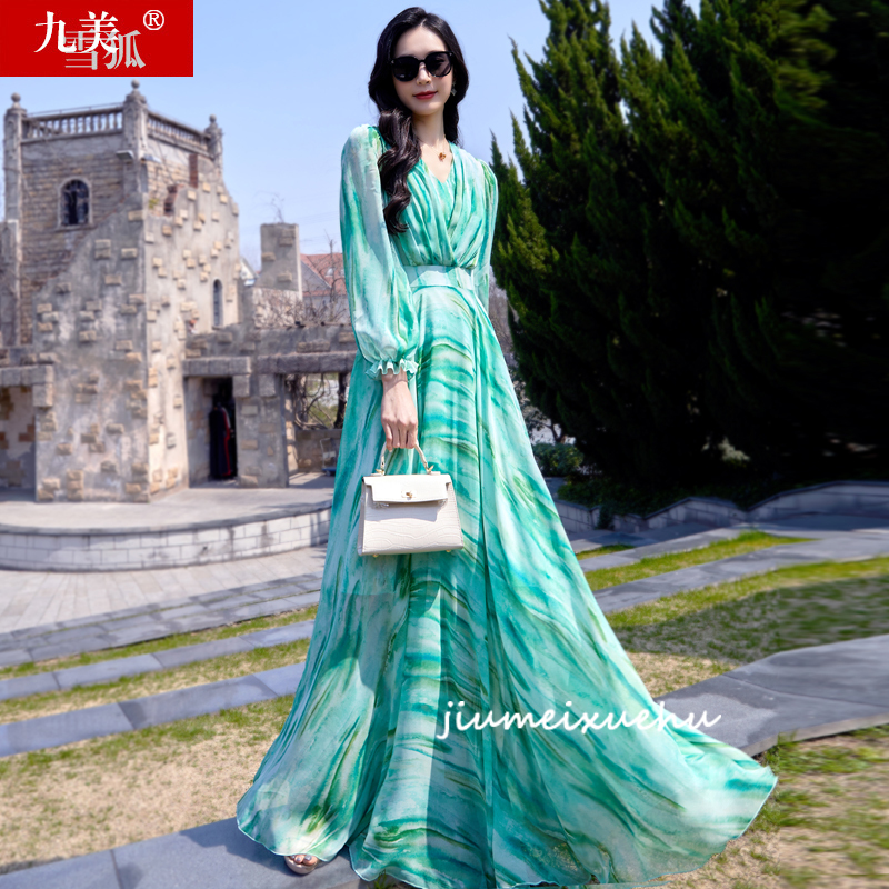 2026 New Women's Spring and Summer European and American Style Chiffon Ankle-Length Elegant Extra-Long Floor-Length Dress 2026 New Women's Spring and Summer European and American Style Chiffon Ankle-Length Elegant Extra-Long Floor-Length Dress