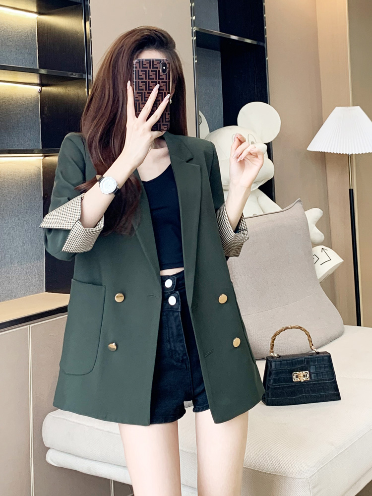 Net red dark green suit jacket female autumn 2022 new fashion temperament casual loose small retro suit