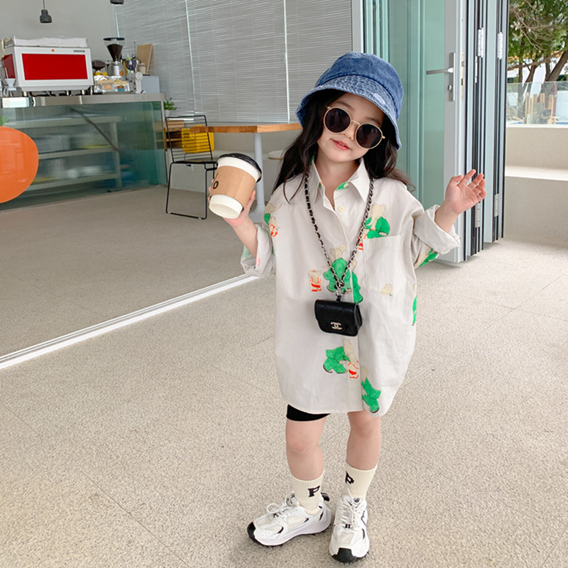 Small Girl Shirt Spring Summer Children's Clothing 2022 New Children Baby Foreign Korean Version Trendy Medium Long Version Shirt Jacket