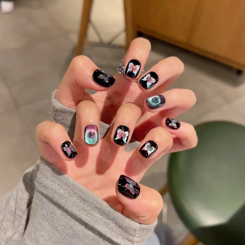 [Butterfly] Handmade Nail Art Colorful Butterfly Black Hole Cat Eye Sweet Cool Hot Girl Style High-End Personality Whitening Short Style