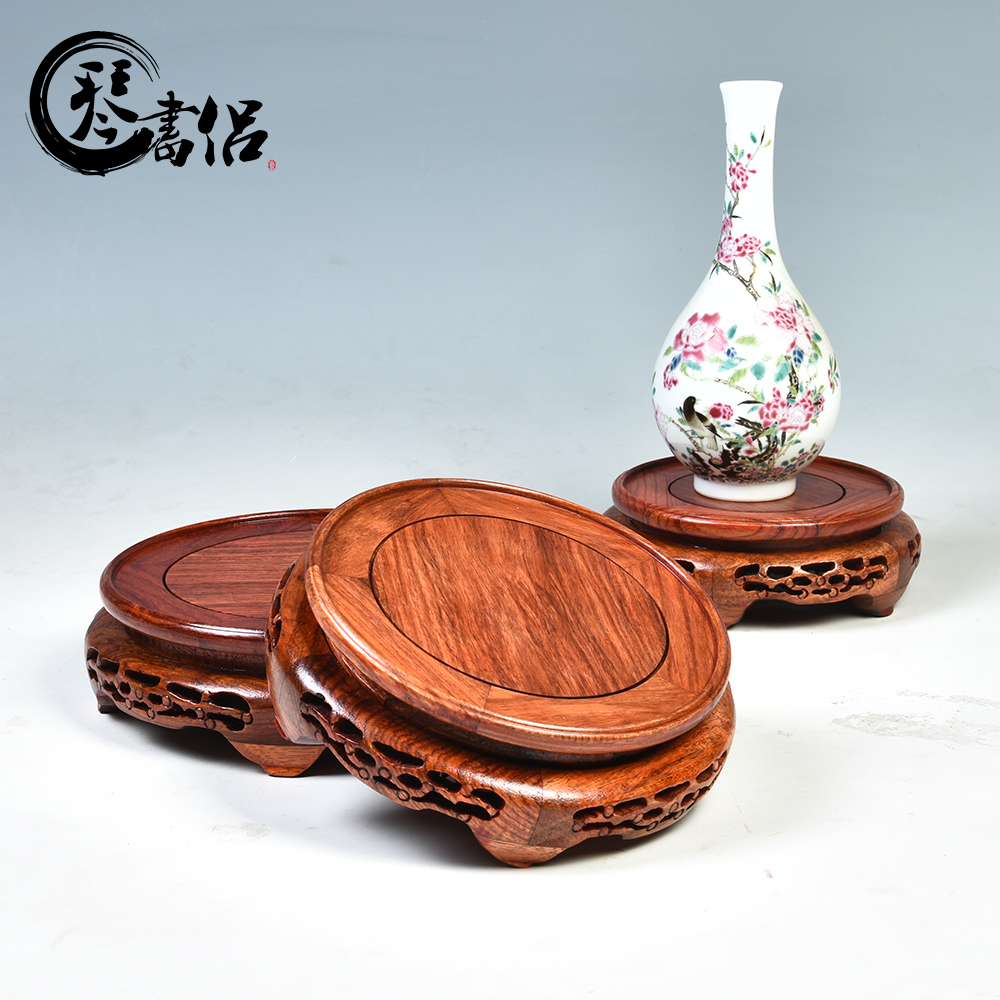 Circular wooden vase base ceramic pot pot of Buddha rock solid wood furnishing articles mahogany base tank