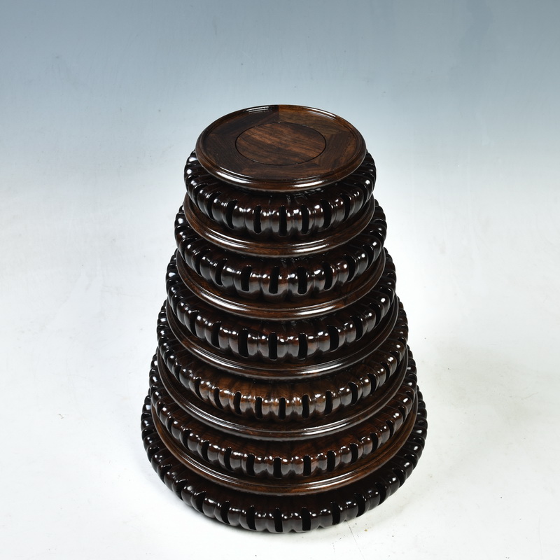 Ebony wood carving crafts antique round solid wood antique vase base tank pot wooden furnishing articles base