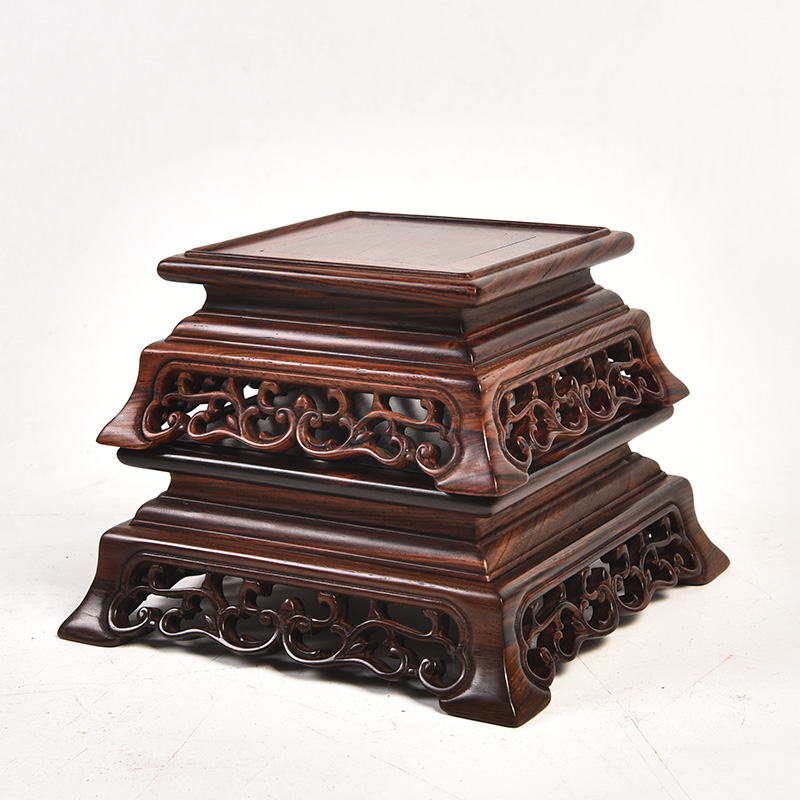 Pianology picking red rosewood stone vases, flower POTS of Buddha carved mahogany base furnishing articles square bracket base