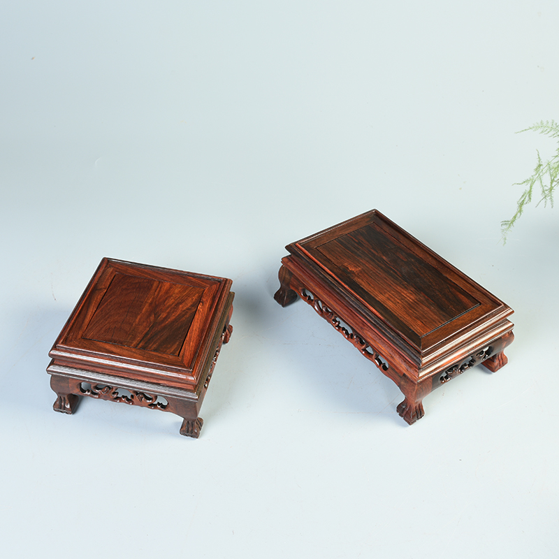 Antique handicraft mahogany base living flower glass cover figure of Buddha treasure cage base display box dust cover