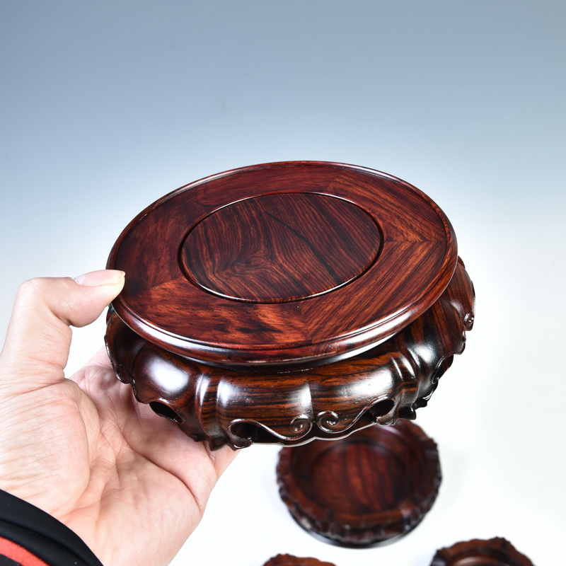 Red acid branch ruyi lotus circular base solid wood Buddha base vase base mahogany wood base