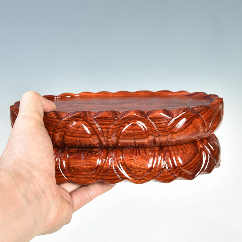 Red wingceltis carved wooden base at jade guanyin Buddha lotus base oval vase stone base solid wood can be excavated