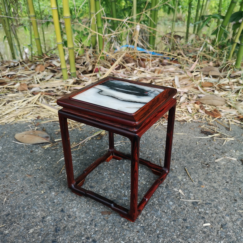 Red rosewood inlay marble party a mahogany base solid wood, a square wooden bonsai pot base base