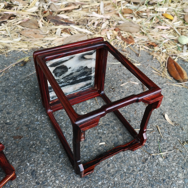 Red rosewood inlay marble party a mahogany base solid wood, a square wooden bonsai pot base base