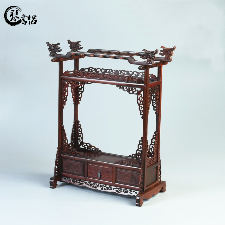 Qinshu Lvhong acidwood carving pen holder solid wood brush hanging brush holder bibbib brush holder four treasures of the study