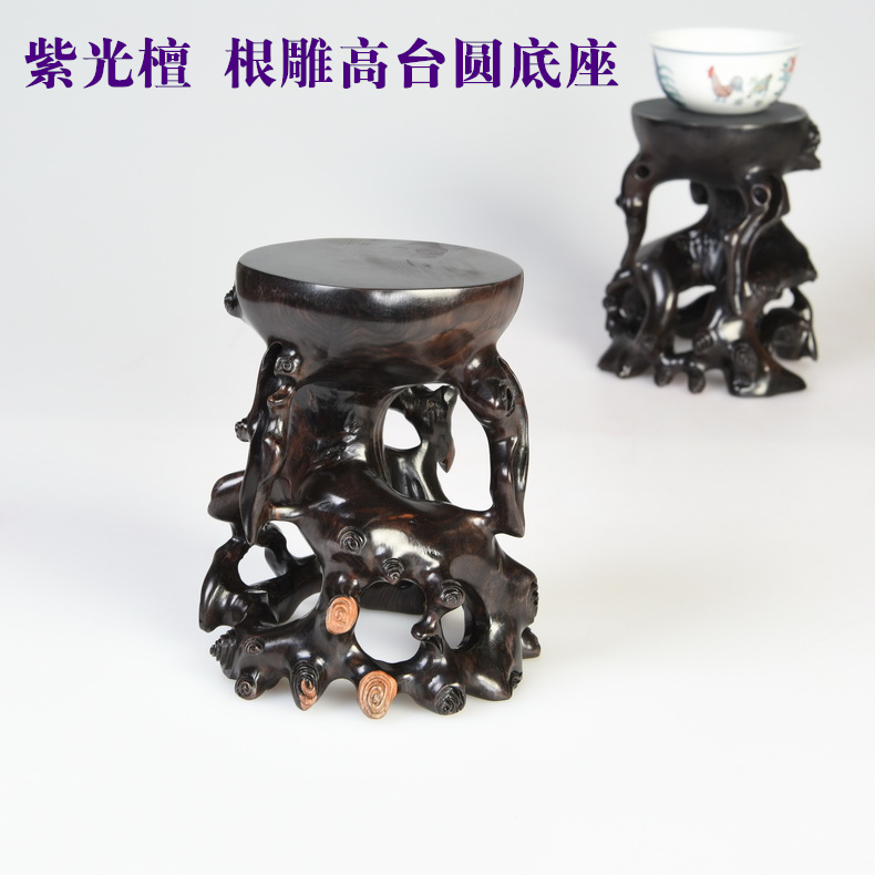 Pianology picking purple light ebony carved round base along with the form of a stone base solid wood penjing jade stone base