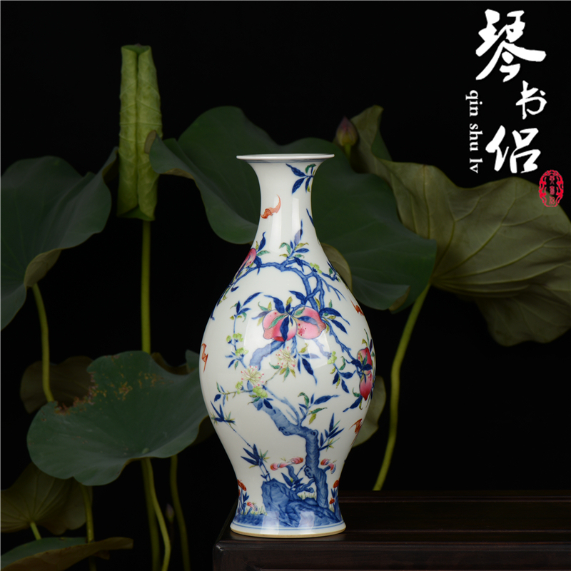 Pianology picking jingdezhen hand - made antique blue - and - white porcelain vases furnishing articles yongzheng add peach bats olive jar