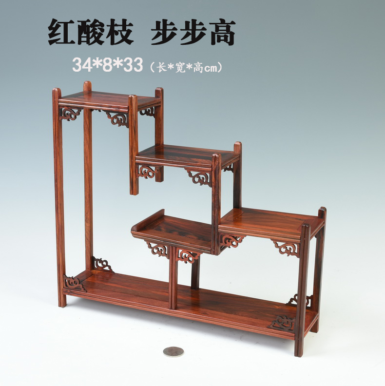 Small red acid branch m letters treasure cabinet rich ancient frame wood carving handicraft furnishing articles miniascape base ceramic tea pot - base frame