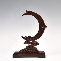 Ebony wood carving curved moon Jade frame solid wood ornaments handicraft hanging rack handlebar listing shelf Wood