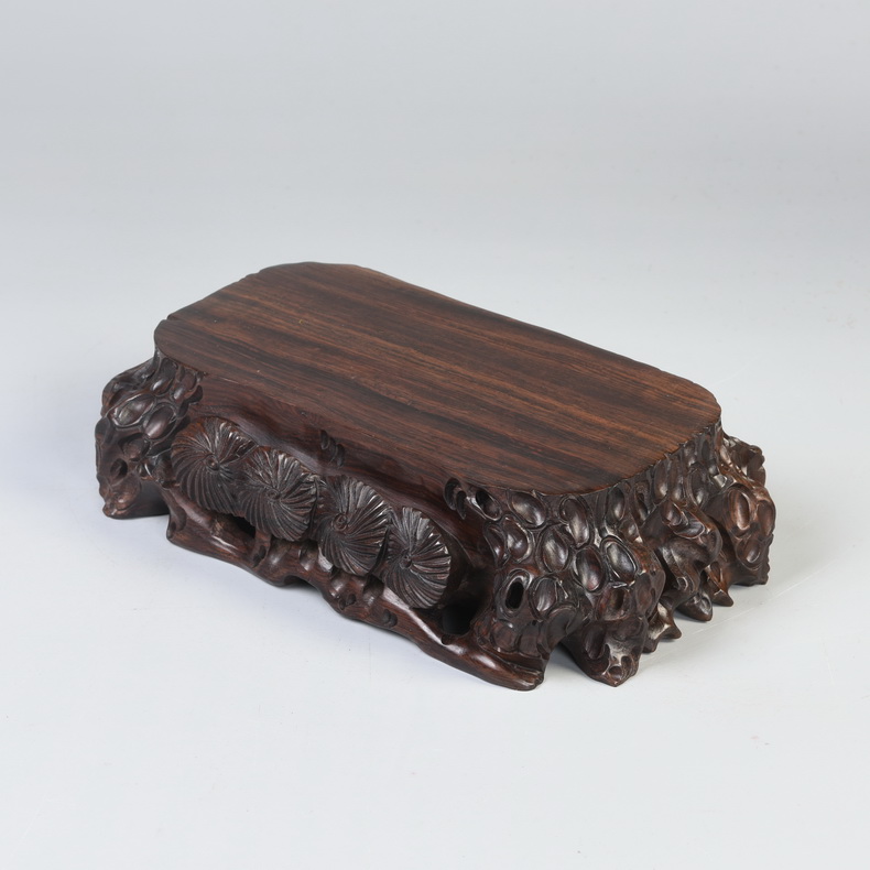 Ebony woodcarvings base stone base solid wood excavated rectangular oval jade stone base of Buddha furnishing articles base