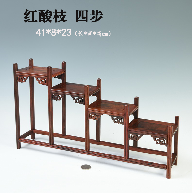 Small red acid branch m letters treasure cabinet rich ancient frame wood carving handicraft furnishing articles miniascape base ceramic tea pot - base frame