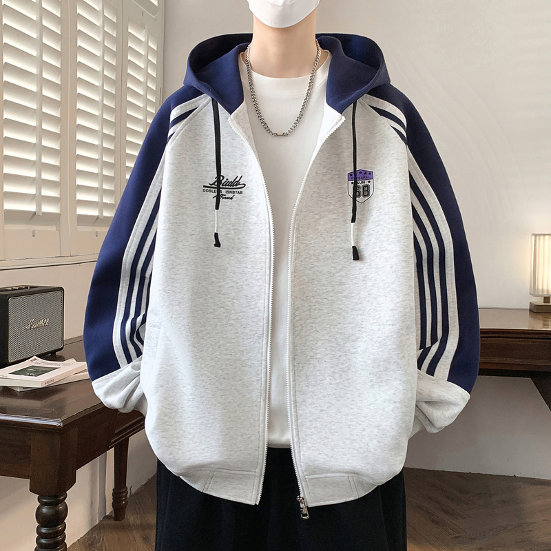 Spring and Autumn Sports Style Hooded Zip-Up Sweatshirt for Boys, Teenagers, Middle School and High School Students, Stylish Jacket