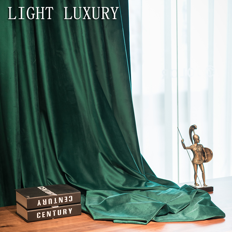 Light luxury retro American French Nordic living room emerald blackout velvet velvet curtain finished solid color bay window