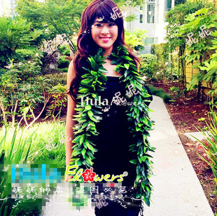 Hawaiian Grass Skirt Dance Leaf Neck Ring Dance Props Performance Accessories Lengthened Floral Ring Maile King Lei