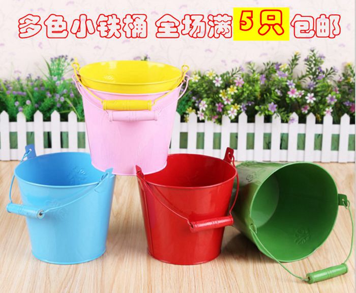 Small iron barrel Tin Barrel Candy Color molten iron Ladle Colored sheet Flower Barrel pen holder Desktop trash can containing bucket