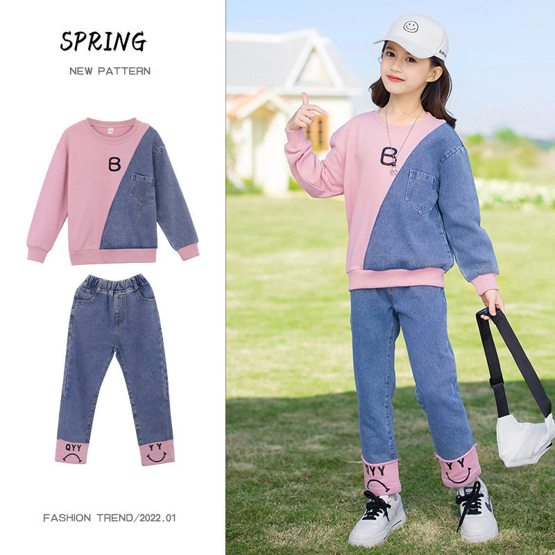 Children's clothing girls spring sweater two-piece suit 2022 new spring and autumn foreign style big boy ten-year-old children's clothes trend