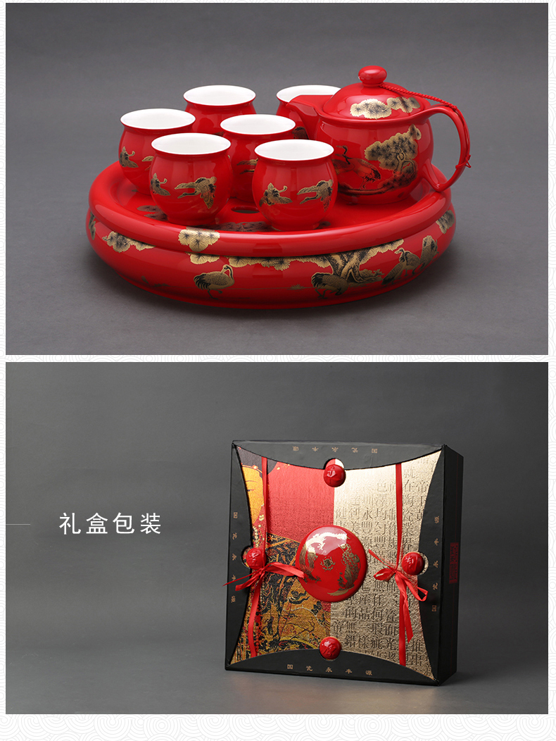 The porcelain yongfeng source and flamingos life of long ceramic tea suit make tea cup teapot tea tray was suit