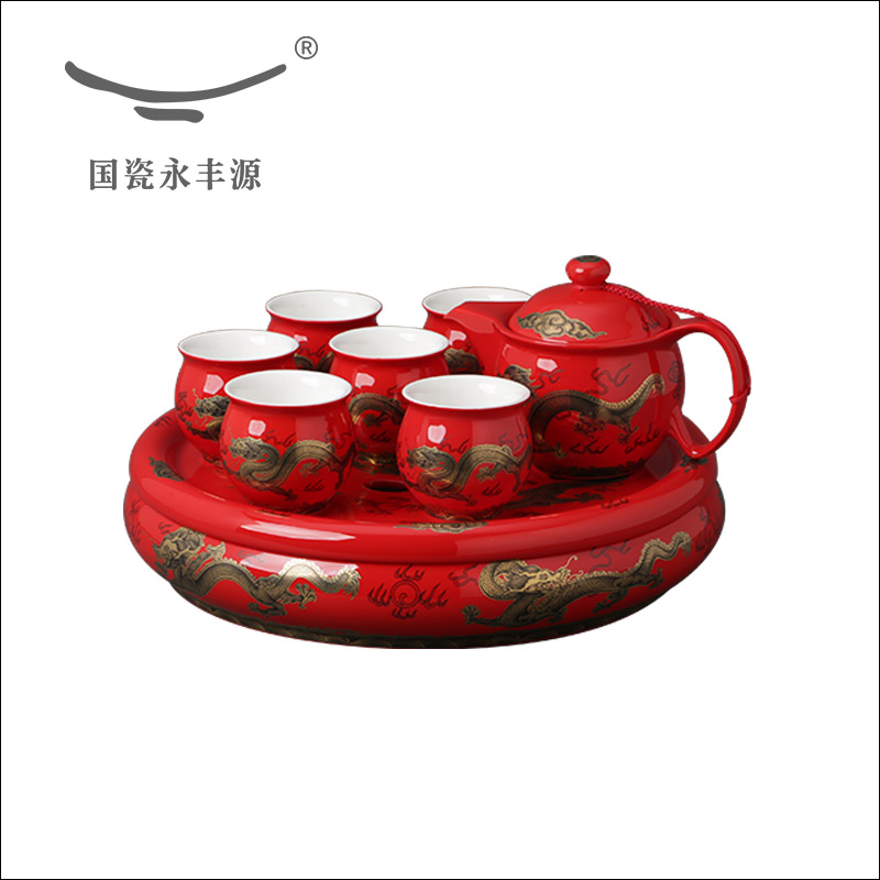 The porcelain yongfeng source red fury of The dragon kung fu tea set a complete set of tea cups cup teapot Chinese wind