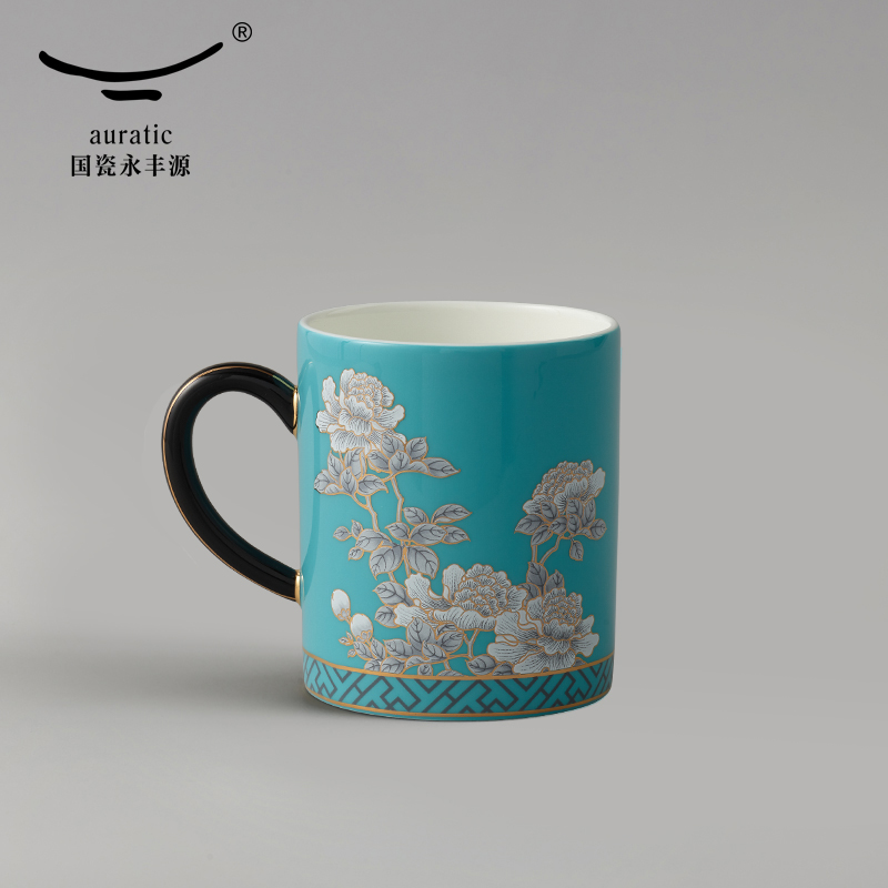 The porcelain Mrs Yongfeng source porcelain ink painting peony 350 ml ceramic keller cup coffee cups of water cup home